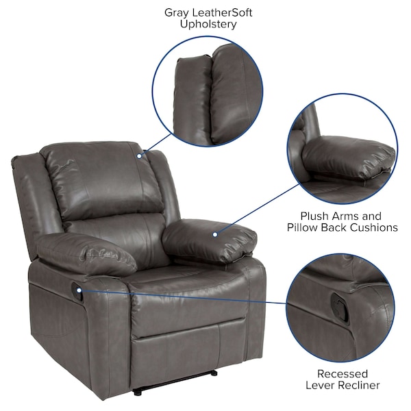 Flash Furniture Harmony Series Leather Recliner, Gray - BT-70597-1-GY-GG