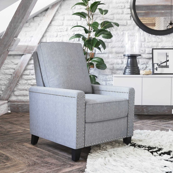 Flash Furniture Light Gray Push Back Recliner - Accent Nail Trim - BO-BS7003-LGY-GG