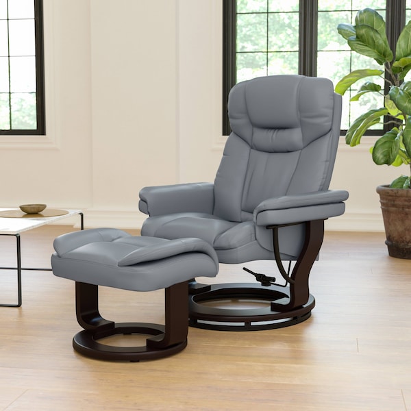 Flash Furniture Allie Recliner Chair with Ottoman Gray LeatherSoft Swivel Recliner Chair with Ottoman Footrest - BT-7821-GY-GG
