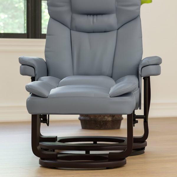 Flash Furniture Allie Recliner Chair with Ottoman Gray LeatherSoft Swivel Recliner Chair with Ottoman Footrest - BT-7821-GY-GG