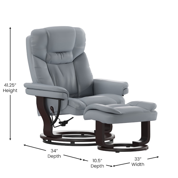 Flash Furniture Allie Recliner Chair with Ottoman Gray LeatherSoft Swivel Recliner Chair with Ottoman Footrest - BT-7821-GY-GG