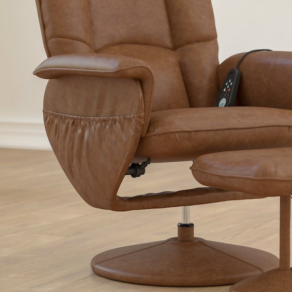 Flash Furniture Cason Massaging Adjust Recliner w/Deep Side Pockets and Ottoman w/Wrapped Base, Brown LeatherSoft - BT-753P-MASSAGE-CGN-GG