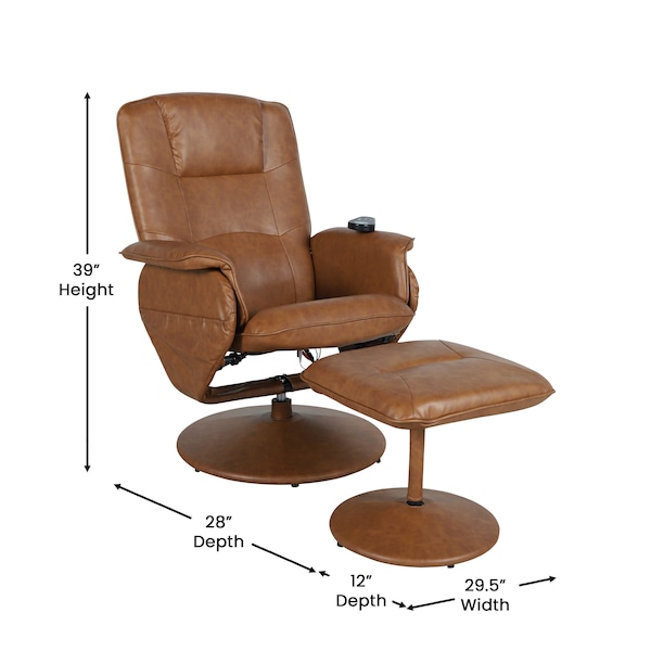 Flash Furniture Cason Massaging Adjust Recliner w/Deep Side Pockets and Ottoman w/Wrapped Base, Brown LeatherSoft - BT-753P-MASSAGE-CGN-GG