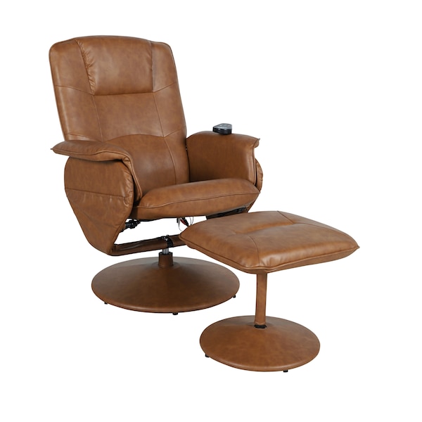 Flash Furniture Cason Massaging Adjust Recliner w/Deep Side Pockets and Ottoman w/Wrapped Base, Brown LeatherSoft - BT-753P-MASSAGE-CGN-GG