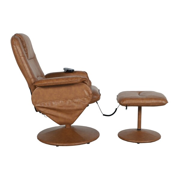Flash Furniture Cason Massaging Adjust Recliner w/Deep Side Pockets and Ottoman w/Wrapped Base, Brown LeatherSoft - BT-753P-MASSAGE-CGN-GG