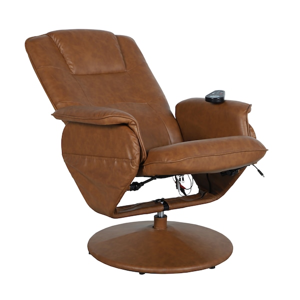 Flash Furniture Cason Massaging Adjust Recliner w/Deep Side Pockets and Ottoman w/Wrapped Base, Brown LeatherSoft - BT-753P-MASSAGE-CGN-GG
