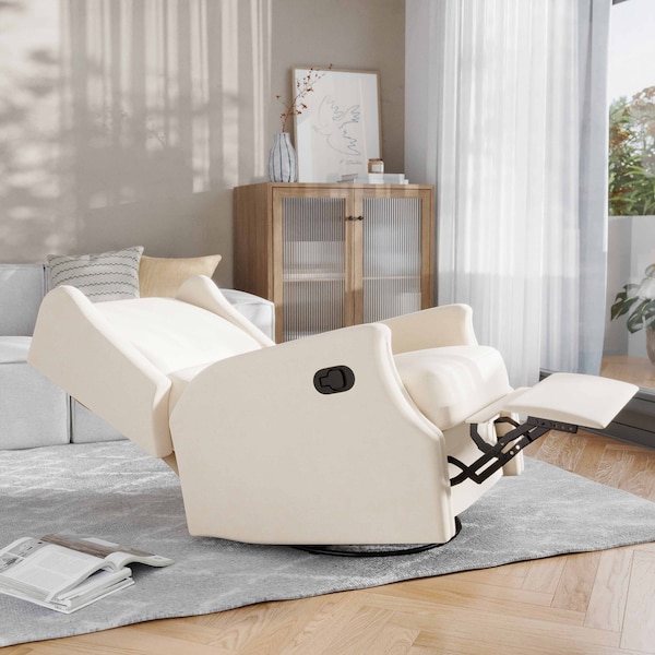 Flash Furniture Omma Swivel Glider Rocker Recliner Chair, Manual 360 Degree Swivel Wingback Recliner, Cream - CY-RAC-537-CRM-GG