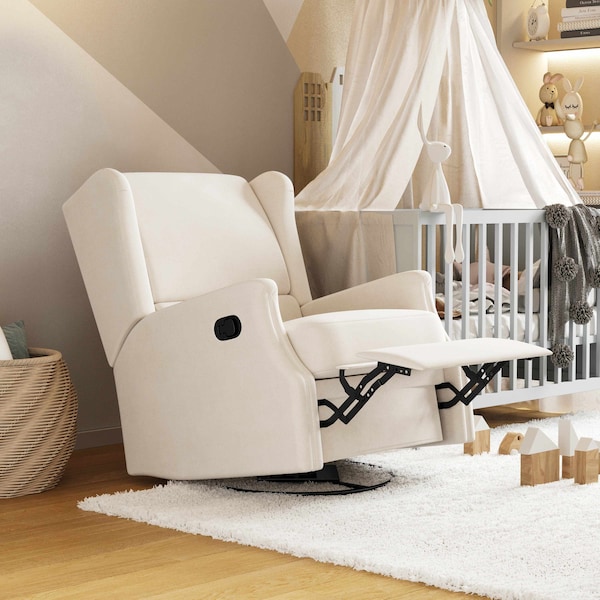 Flash Furniture Omma Swivel Glider Rocker Recliner Chair, Manual 360 Degree Swivel Wingback Recliner, Cream - CY-RAC-537-CRM-GG