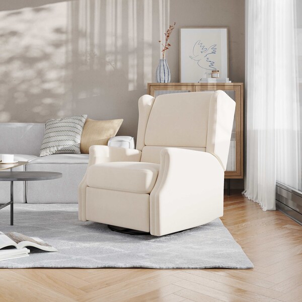 Flash Furniture Omma Swivel Glider Rocker Recliner Chair, Manual 360 Degree Swivel Wingback Recliner, Cream - CY-RAC-537-CRM-GG