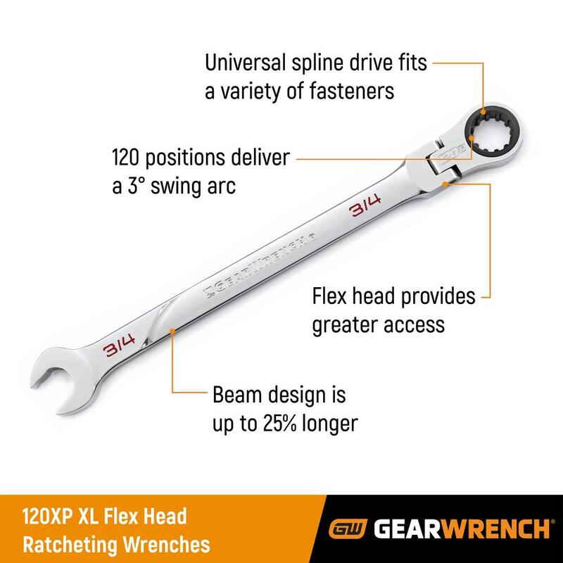 GEARWRENCH 3/8 in. 120XP Universal Spline XL Flex Combination Ratcheting Wrench - 86236