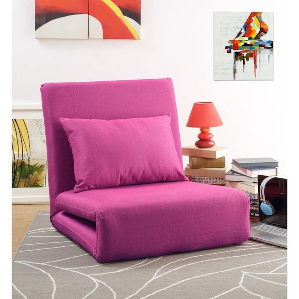 Posh Living Relaxie Linen 5-Position Adjustable Convertible Flip Chair Sleeper Dorm Bed Couch Lounger Sofa-Pink - FC63-03PK-UE