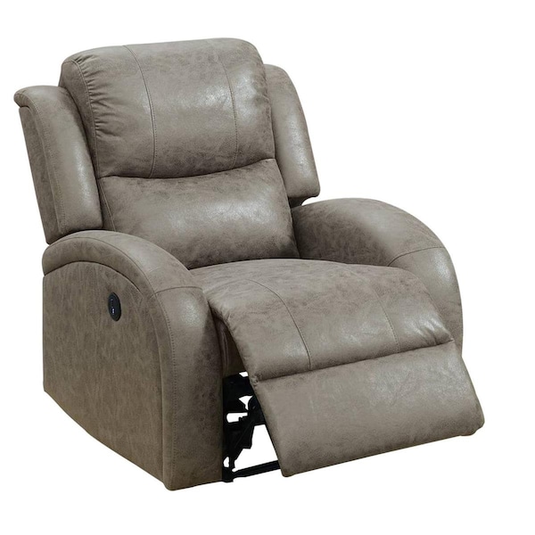 Benjara 40 in. Leatherette Power Recliner with USB Port, Grey - BM232056