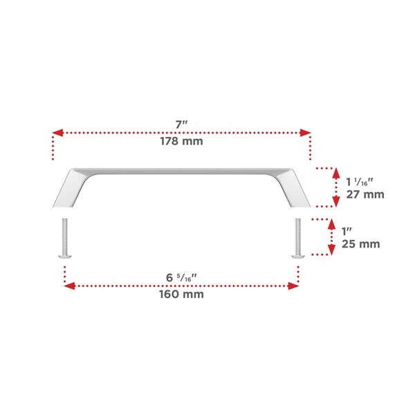Richelieu 6 5/16 in (160 mm) Center-to-Center Chrome Contemporary Cabinet Pull - BP7348160140