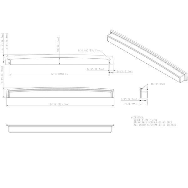 Jeffrey Alexander 305 mm Center Matte Black Square-to-Center Square Renzo Cabinet Cup Pull - 141-305MB