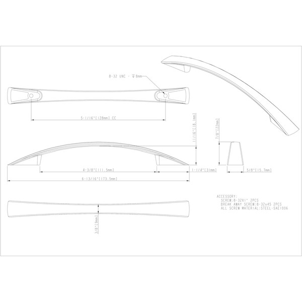 Jeffrey Alexander 128 mm Center-to-Center Matte Black Flared Regan Cabinet Pull - 847-128MB