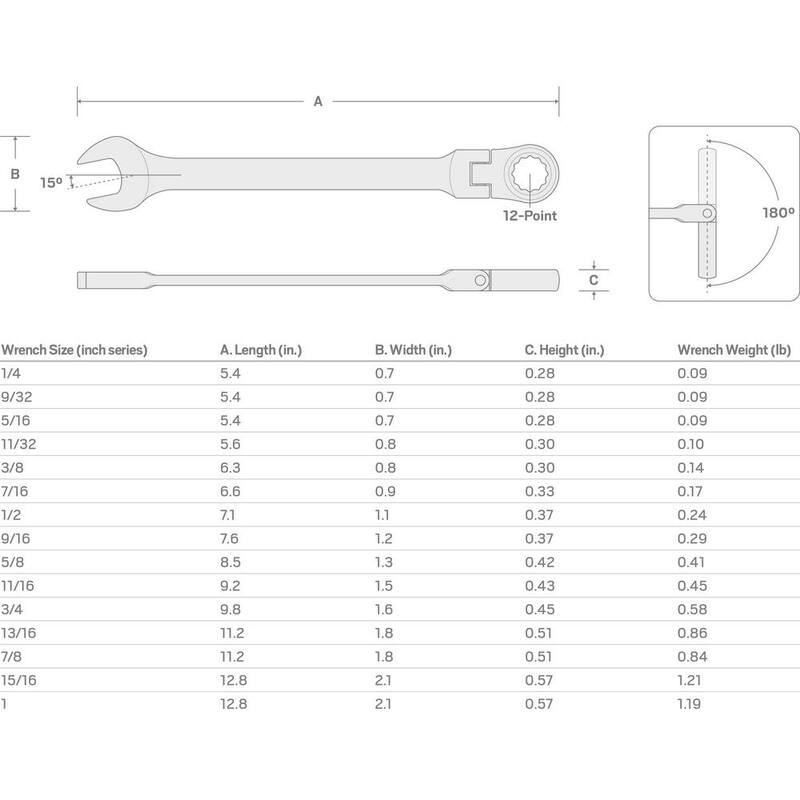 TEKTON 1/4 in. Flex Head 12-Point Ratcheting Combination Wrench - WRC26306