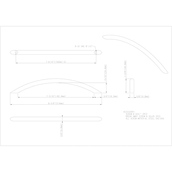 Elements By Hardware Resources 192 mm Center-to-Center Matte Black Arched Verona Cabinet Pull - 4307305