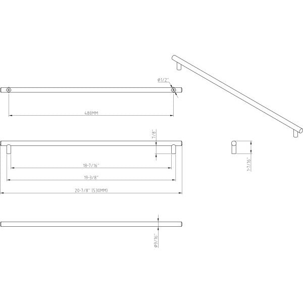 Jeffrey Alexander 480 mm Center-to-Center Satin Nickel Key West Cabinet Bar Pull - 530SN
