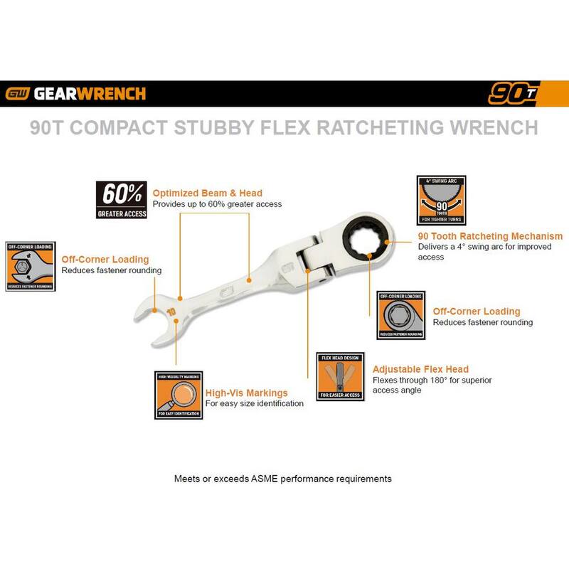 GEARWRENCH 19 mm 90-Tooth 12 Point Stubby Flex Ratcheting Combination Wrench - 86869