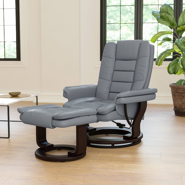 Flash Furniture Bali Contemporary Multi-Position Recliner with Horizontal Stitching and Ottoman - BT-7818-GY-GG