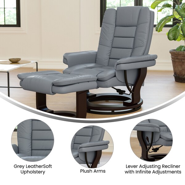 Flash Furniture Bali Contemporary Multi-Position Recliner with Horizontal Stitching and Ottoman - BT-7818-GY-GG