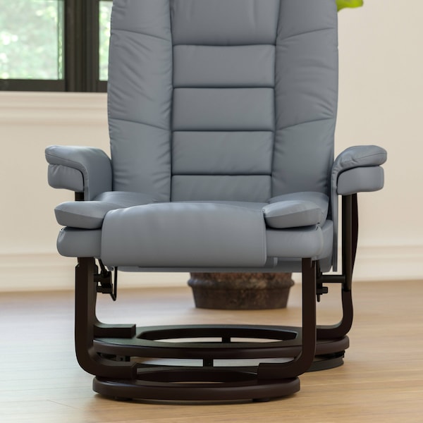 Flash Furniture Bali Contemporary Multi-Position Recliner with Horizontal Stitching and Ottoman - BT-7818-GY-GG