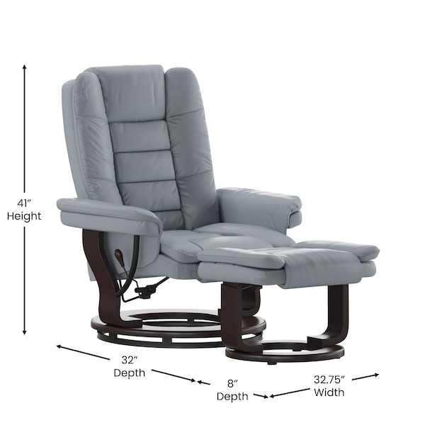 Flash Furniture Bali Contemporary Multi-Position Recliner with Horizontal Stitching and Ottoman - BT-7818-GY-GG