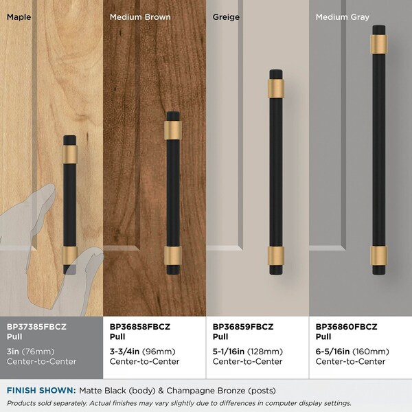 Amerock Mergence 3 inch 76mm Center-to-Center Matte Black/Champagne Bronze Cabinet Pull - BP37385FBCZ