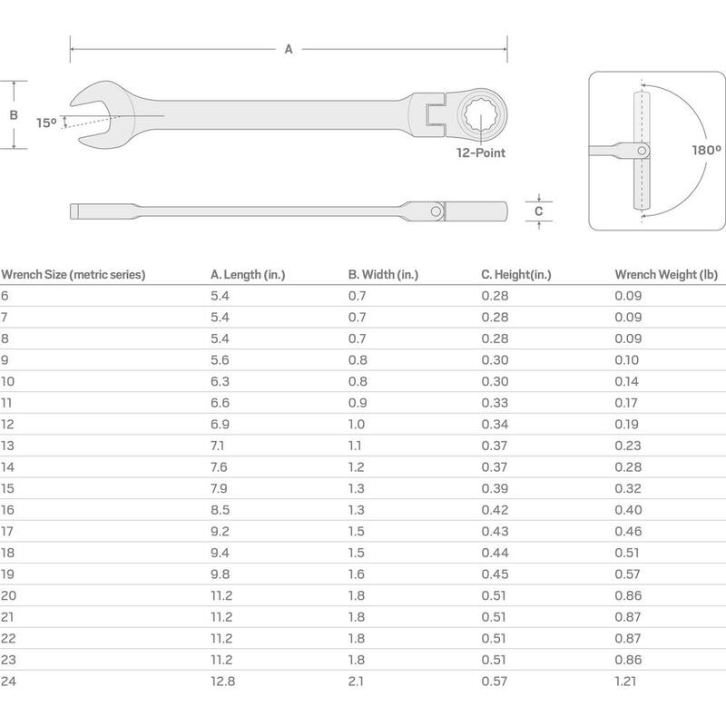 TEKTON 16 mm Flex Head 12-Point Ratcheting Combination Wrench - WRC26416