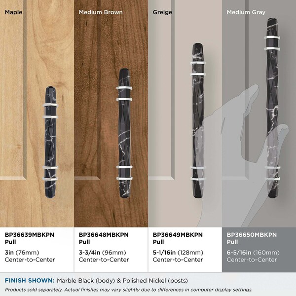 Amerock Carrione 6-5/16 in 160 mm Center-to-Center Marble Black/Polished Nickel Cabinet Pull - BP36650MBKPN