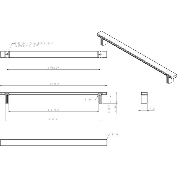 Jeffrey Alexander 228 mm Center-to-Center Brushed Oil Rubbed Bronze Square Anwick Cabinet Pull - 867-228DBAC