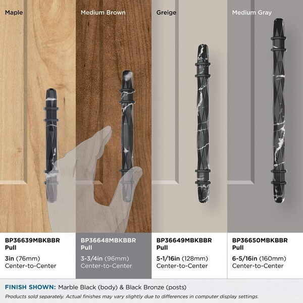 Amerock Carrione 3-3/4 in 96 mm Center-to-Center Marble Black/Black Bronze Cabinet Pull - BP36648MBKBBR
