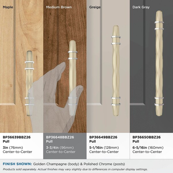 Amerock London 3-3/4 in 96 mm Center-to-Center Golden Champagne/Polished Chrome Cabinet Pull - BP36648BBZ26
