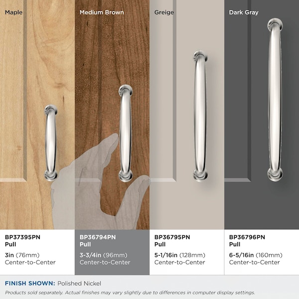 Amerock Renown 3-3/4 inch 96mm Center-to-Center Polished Nickel Cabinet Pull - BP36794PN