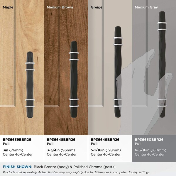 Amerock London 6-5/16 in 160 mm Center-to-Center Black Bronze/Polished Chrome Cabinet Pull - BP36650BBR26