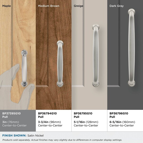 Amerock Renown 3 inch 76mm Center-to-Center Satin Nickel Cabinet Pull - BP37395G10