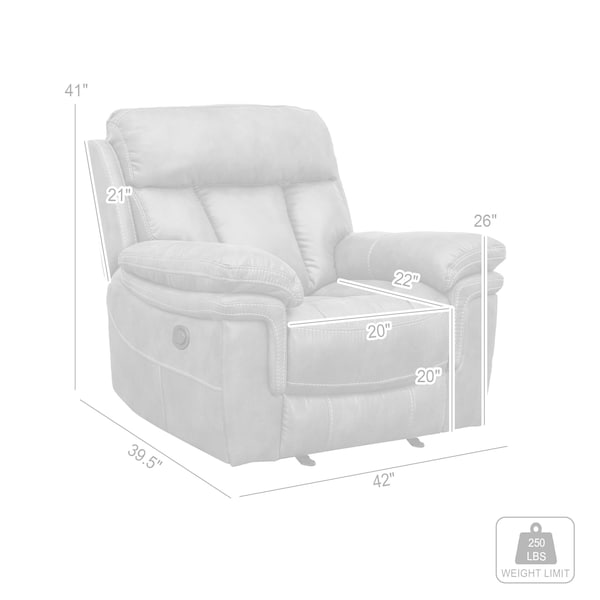 Armen Living Estelle Power Recliner Chair in Gunmetal Fabric - LCES1GM