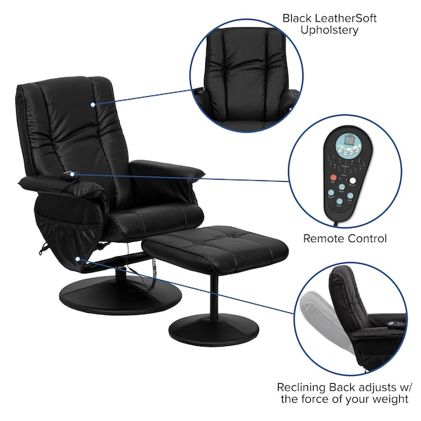 Flash Furniture Black LeatherSoft Massaging Recliner and Ottoman - BT-7600P-MASSAGE-BK-GG