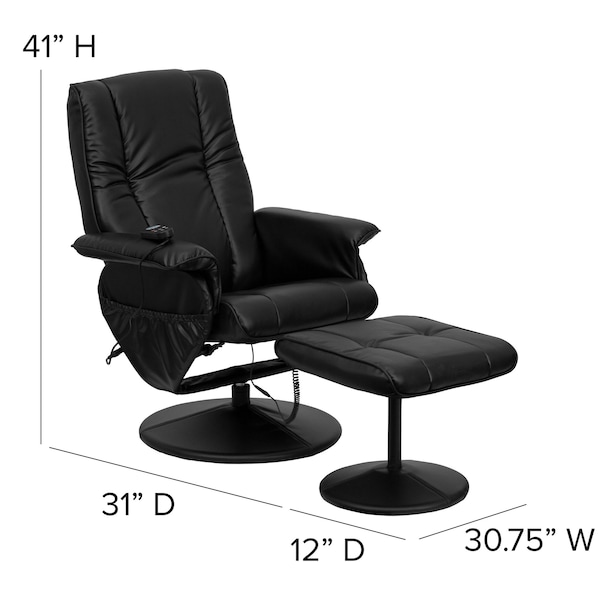 Flash Furniture Black LeatherSoft Massaging Recliner and Ottoman - BT-7600P-MASSAGE-BK-GG