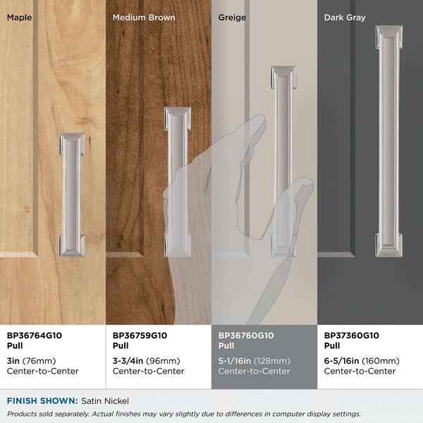 Amerock Appoint 5-1/16 in 128 mm Center-to-Center Satin Nickel Cabinet Pull - BP36760G10