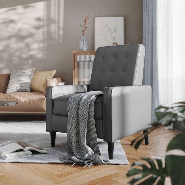 Flash Furniture Ezra Mid-Century Modern LeatherSoft Upholstered Button Tufted Pushback Recliner in Light Gray - SG-SX-80415N-LGY-GG