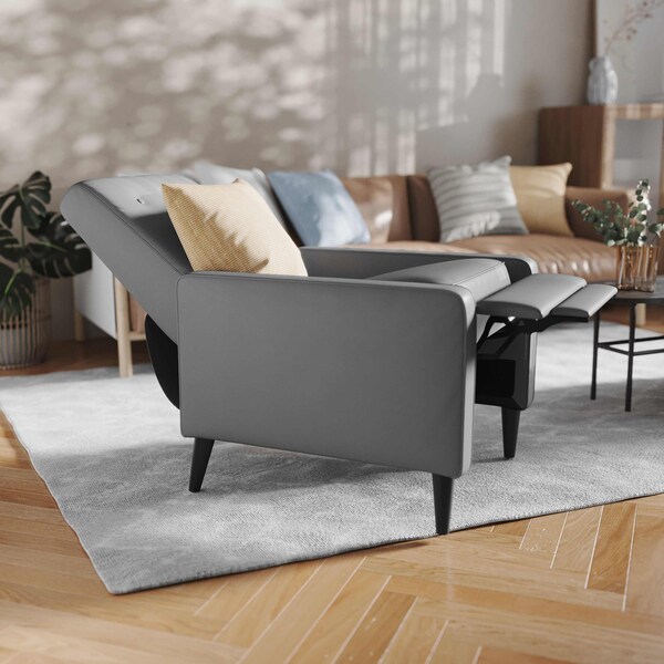 Flash Furniture Ezra Mid-Century Modern LeatherSoft Upholstered Button Tufted Pushback Recliner in Light Gray - SG-SX-80415N-LGY-GG