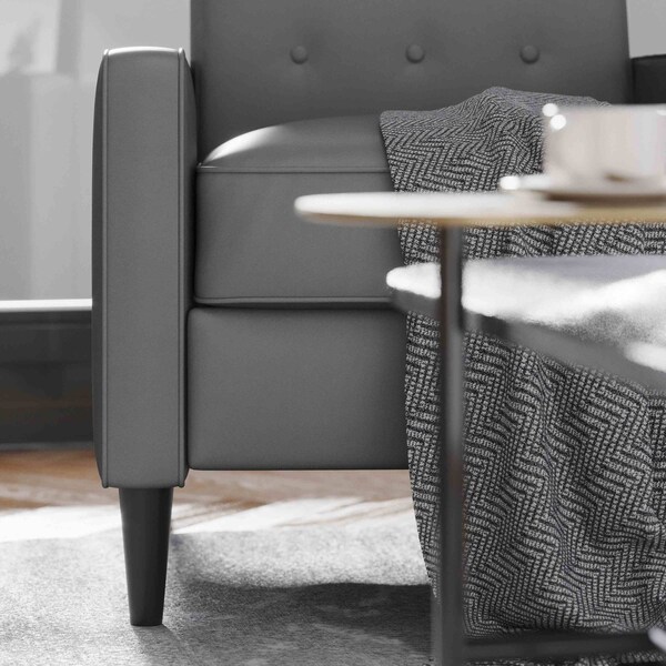 Flash Furniture Ezra Mid-Century Modern LeatherSoft Upholstered Button Tufted Pushback Recliner in Light Gray - SG-SX-80415N-LGY-GG