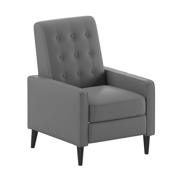 Flash Furniture Ezra Mid-Century Modern LeatherSoft Upholstered Button Tufted Pushback Recliner in Light Gray - SG-SX-80415N-LGY-GG