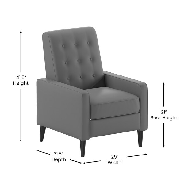 Flash Furniture Ezra Mid-Century Modern LeatherSoft Upholstered Button Tufted Pushback Recliner in Light Gray - SG-SX-80415N-LGY-GG