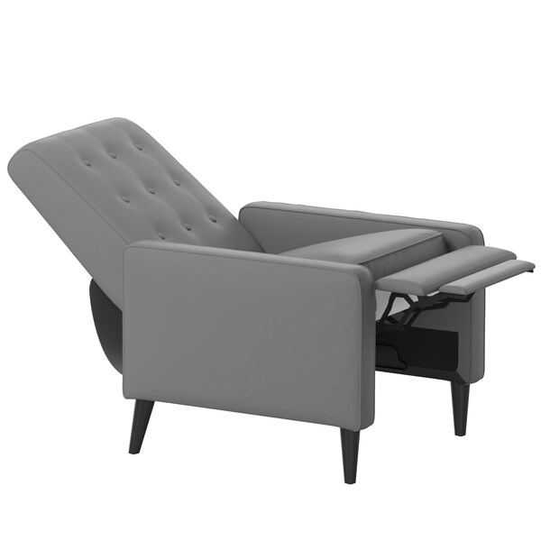 Flash Furniture Ezra Mid-Century Modern LeatherSoft Upholstered Button Tufted Pushback Recliner in Light Gray - SG-SX-80415N-LGY-GG