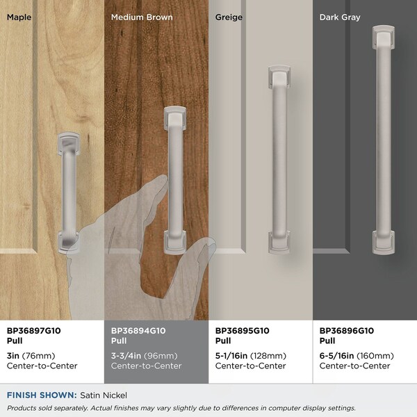 Amerock Surpass 3-3/4 in 96 mm Center-to-Center Satin Nickel Cabinet Pull - BP36894G10