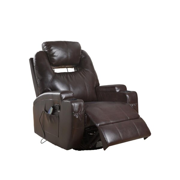 Kd Estanteria Swivel Rocker Recliner with Massage In Brown Bonded Leather Match - KD3082492