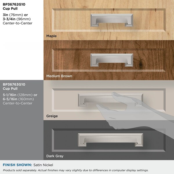 Amerock Appoint 5-1/16 in & 6-5/16 in 128 mm & 160 mm Center-to-Center Satin Nickel Cabinet Cup Pull - BP36763G10