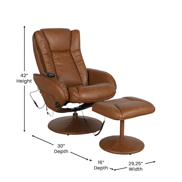 Flash Furniture Poppy Massaging Multi-Position Plush Recliner w/Side Pocket and Ottoman in Brown LeatherSoft - BT-7672-MASSAGE-CGN-GG